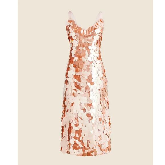 J. Crew Women's Circle-Sequin Midi Dress Sleeveless Peachy Pink Size 6 NWT - Picture 2 of 13